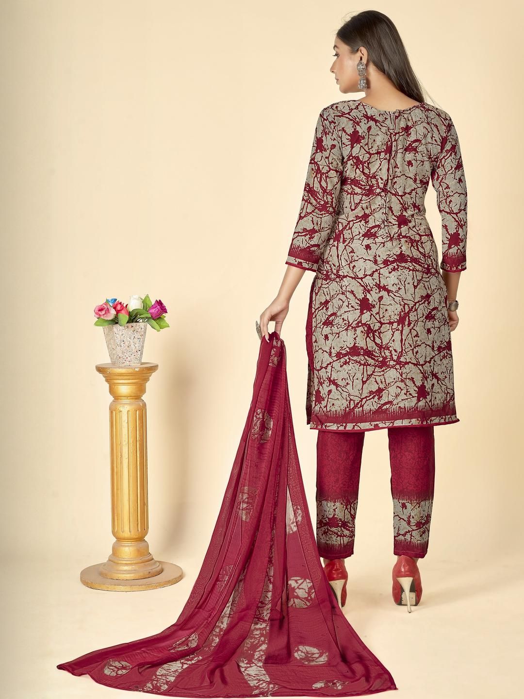 Unstitched Printed Cotton Blend Kurta & Patiyala Dress Material with Dupatta-image-43