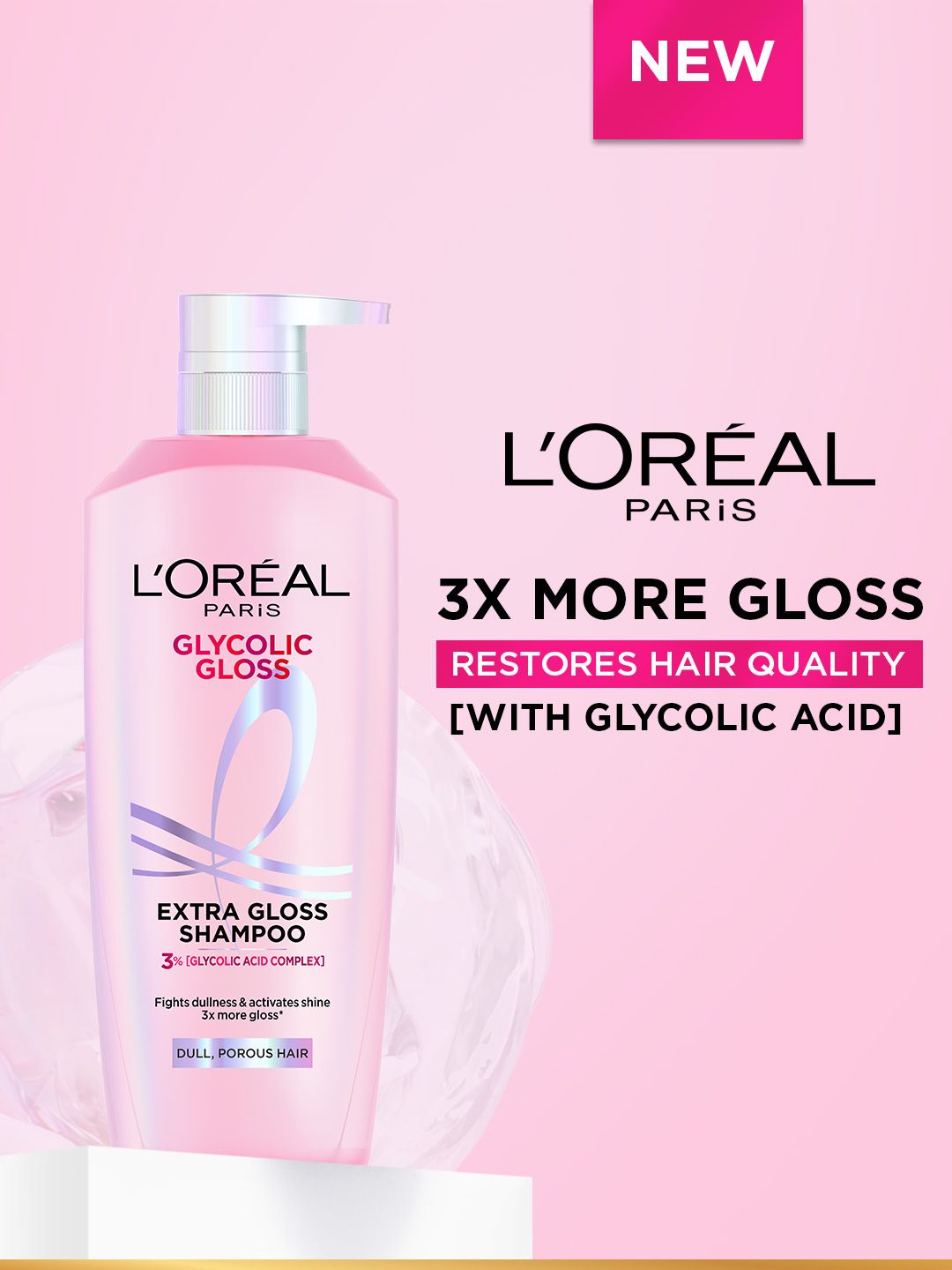 LOreal Paris Glycolic Gloss Shampoo with Glycolic Acid for Dull & Porous Hair - 1 L
