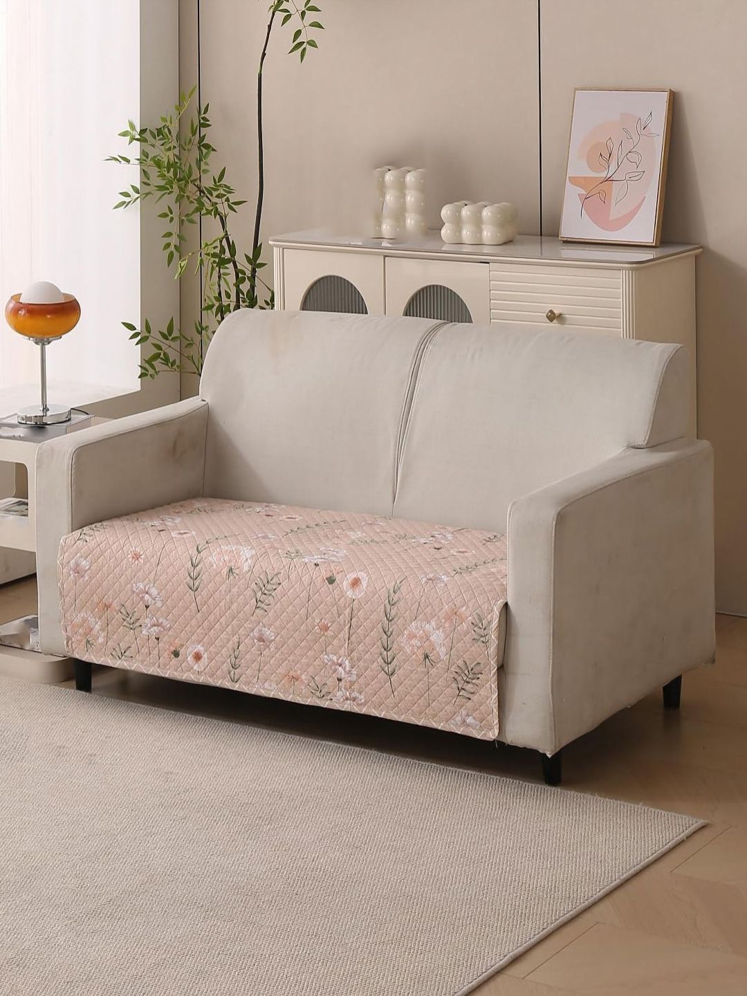 HOUSE OF QUIRK Beige & Green Printed Other 1 Piece Sofa Cover-picture-31