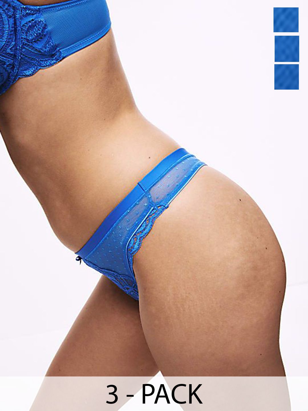Marks & Spencer Pack of 3 Lace-Details Low-Rise Thongs Briefs T615780TBLUE MIX-picture-42