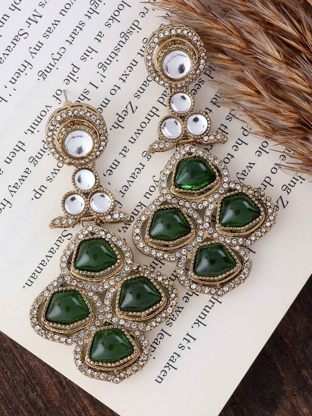 SHONA'S STYLE Brass-Plated Zircon Studded Circular Shaped Drop Earrings-picture-34