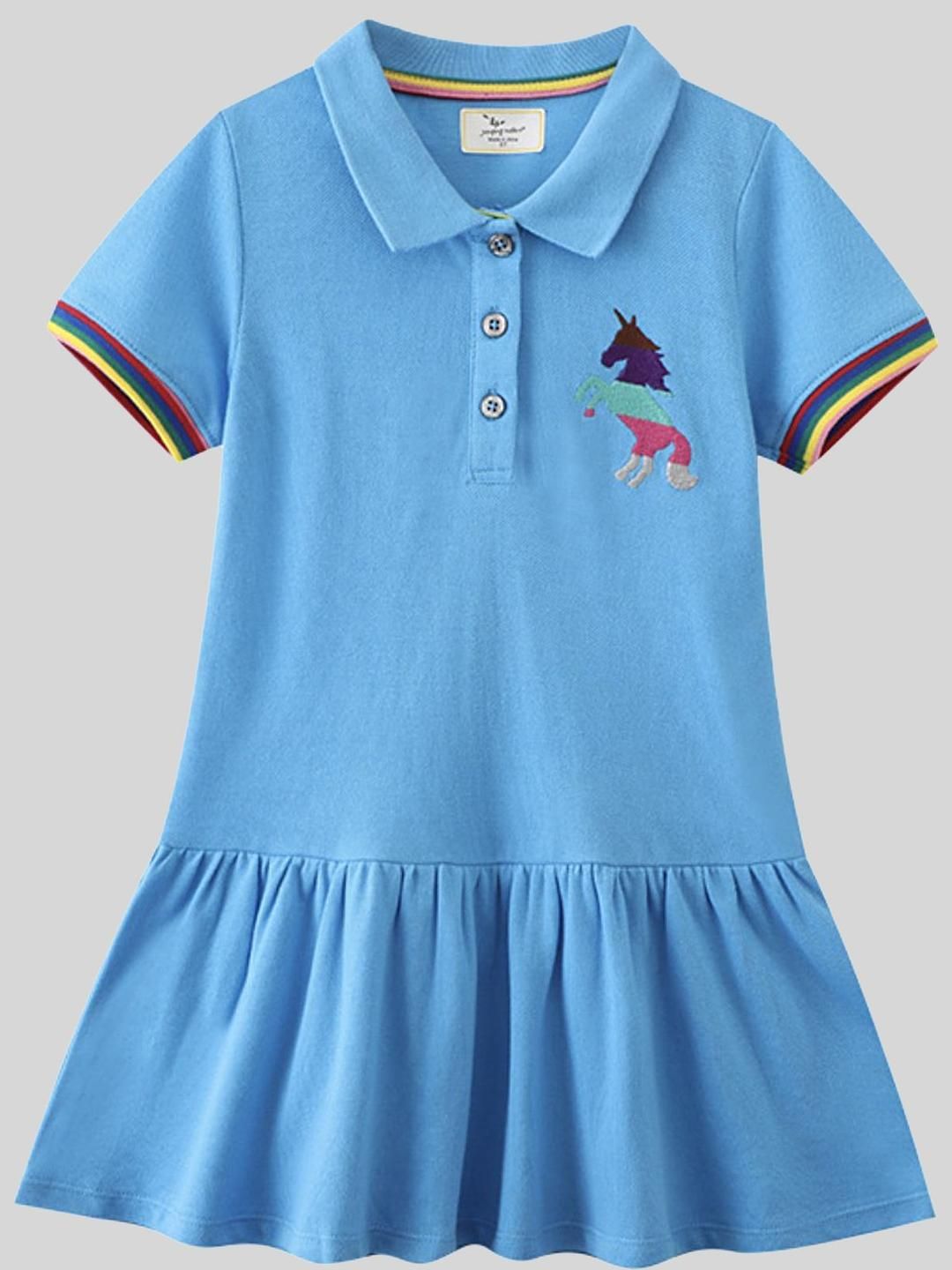 LULU & SKY Girls Cotton Shirt Collar Drop-Waist Dress-picture-37