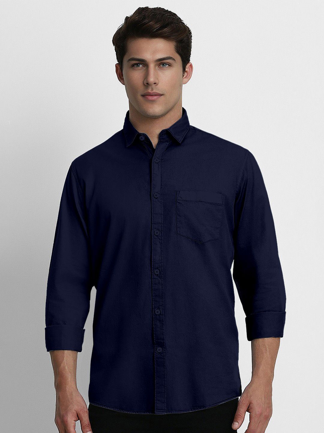 Navy Blue Solid Regular Fit Casual Shirt-image-19