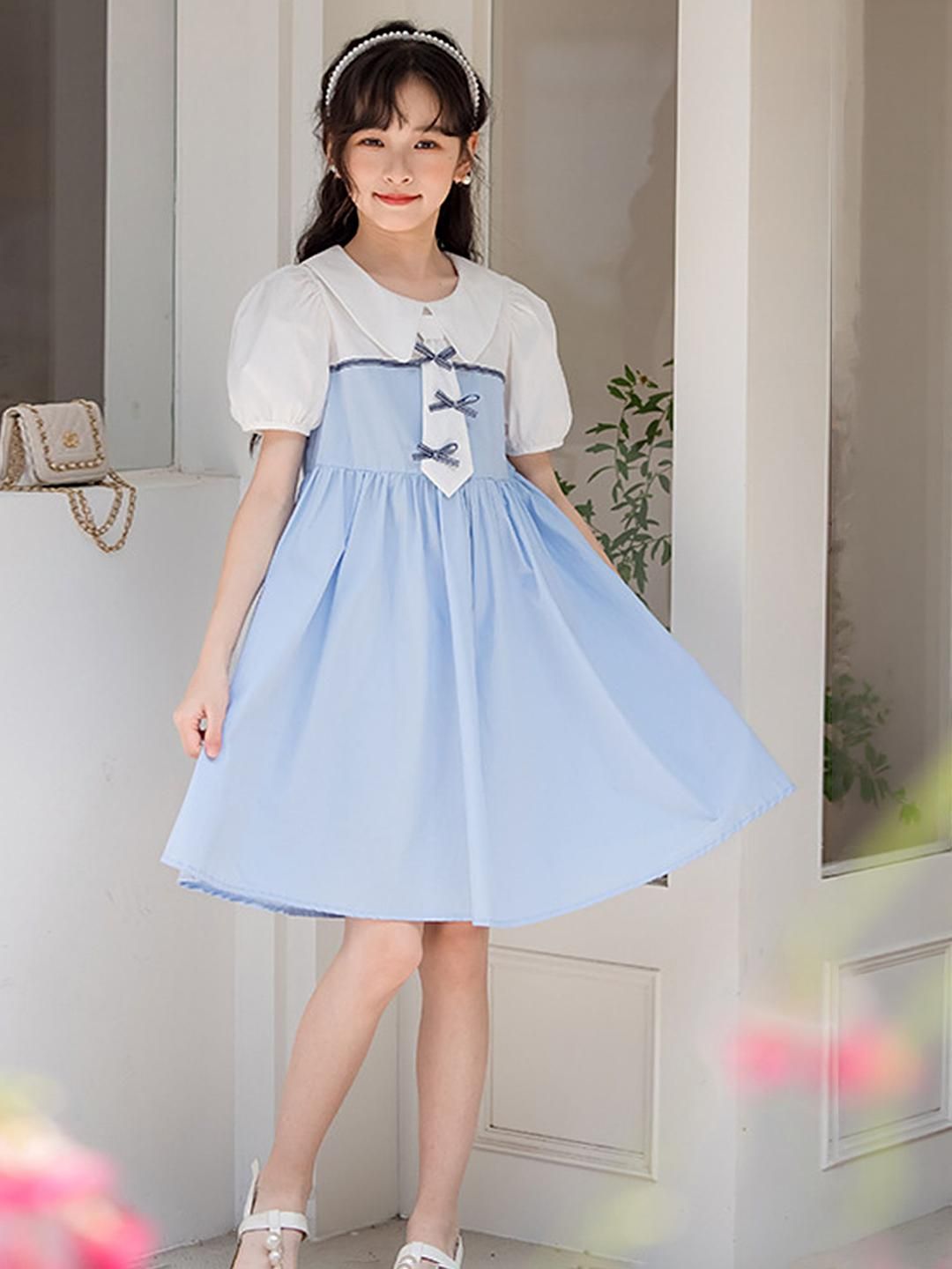 LULU & SKY Girls Colourblocked Peter Pan Collar Fit & Flare Dress-picture-36