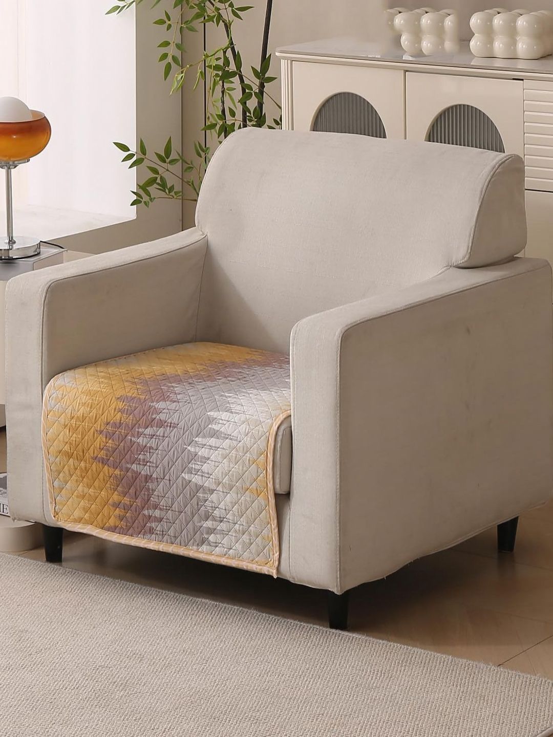 HOUSE OF QUIRK Gold-Toned & Grey Printed Other 1 Piece Sofa Cover-picture-12