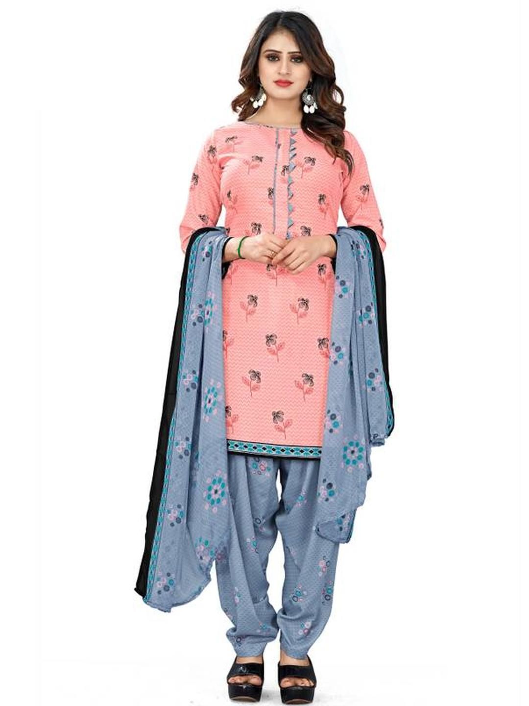 Unstitched Printed Cotton Blend Kurta & Patiyala Dress Material with Dupatta-image-9