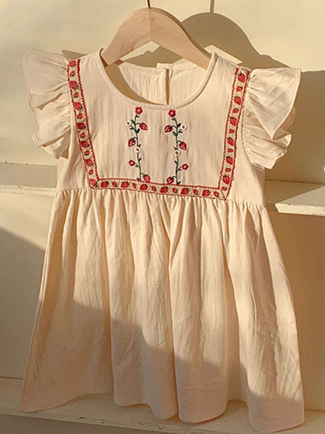 LULU & SKY Girls Embroidered Flutter Sleeve A-Line Dress-picture-10