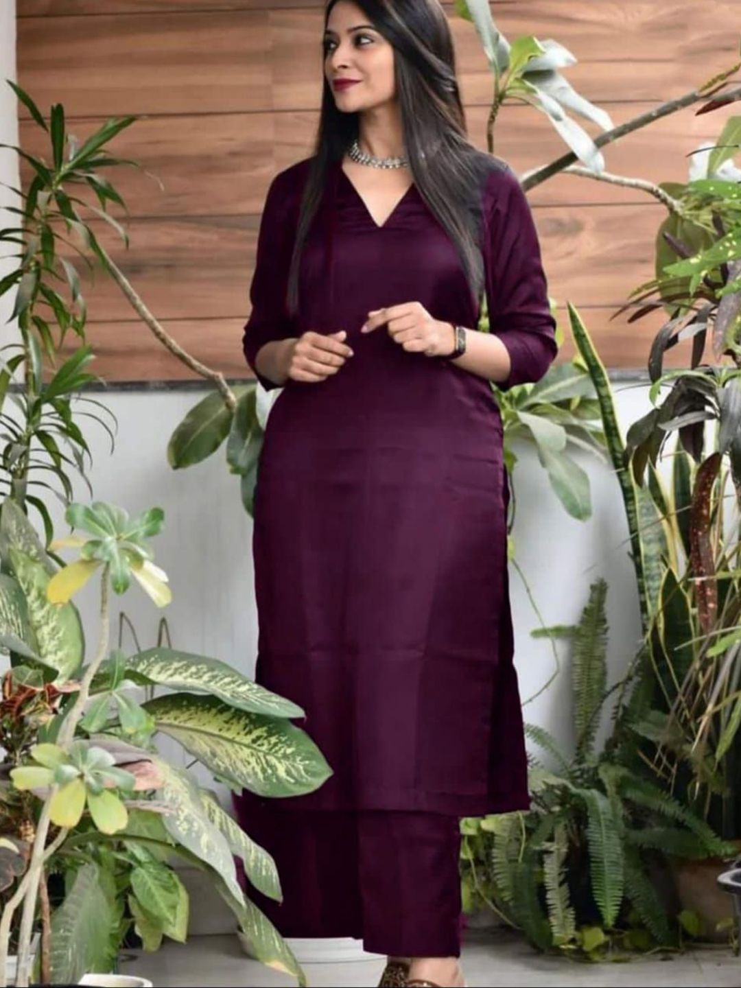 SHALIG Women V-Neck Regular Straight Kurta with Trousers