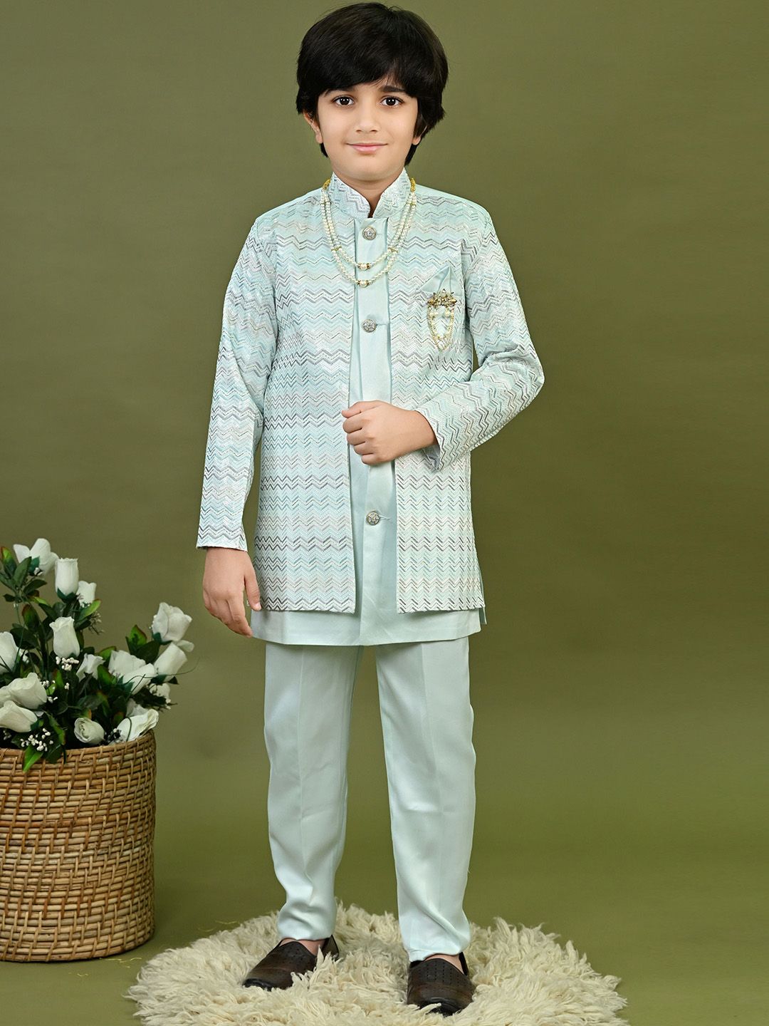 BT DEZINES Boys Embroidered Sequined Sherwani Set-picture-30