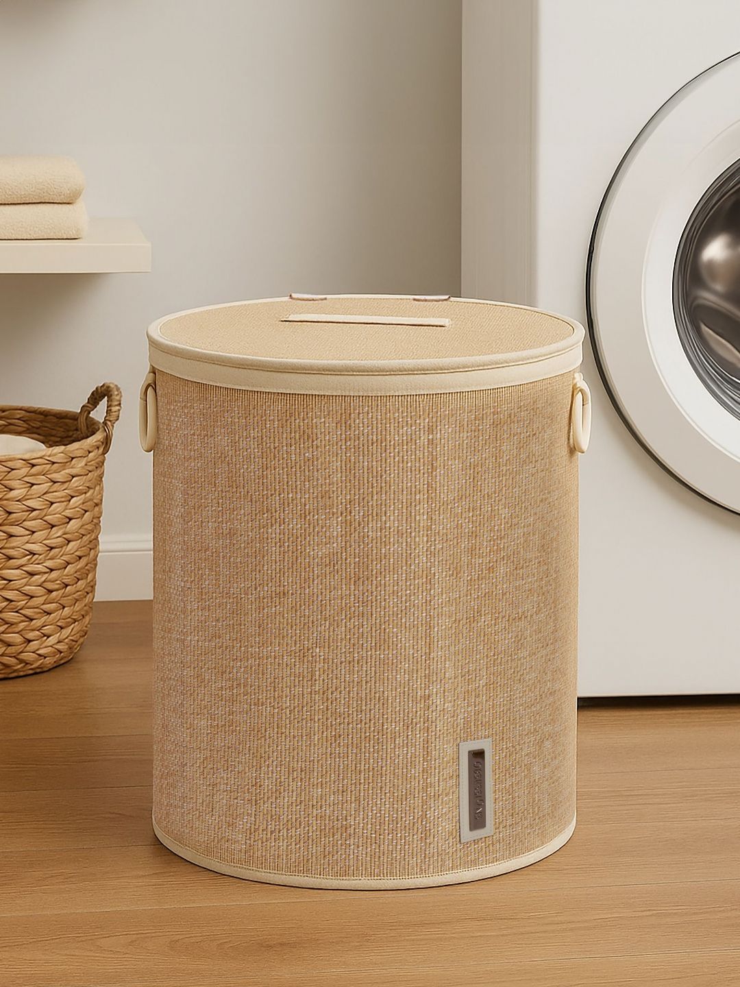OBSESSIONS Beige & White Large Foldable Laundry Storage Basket-picture-19