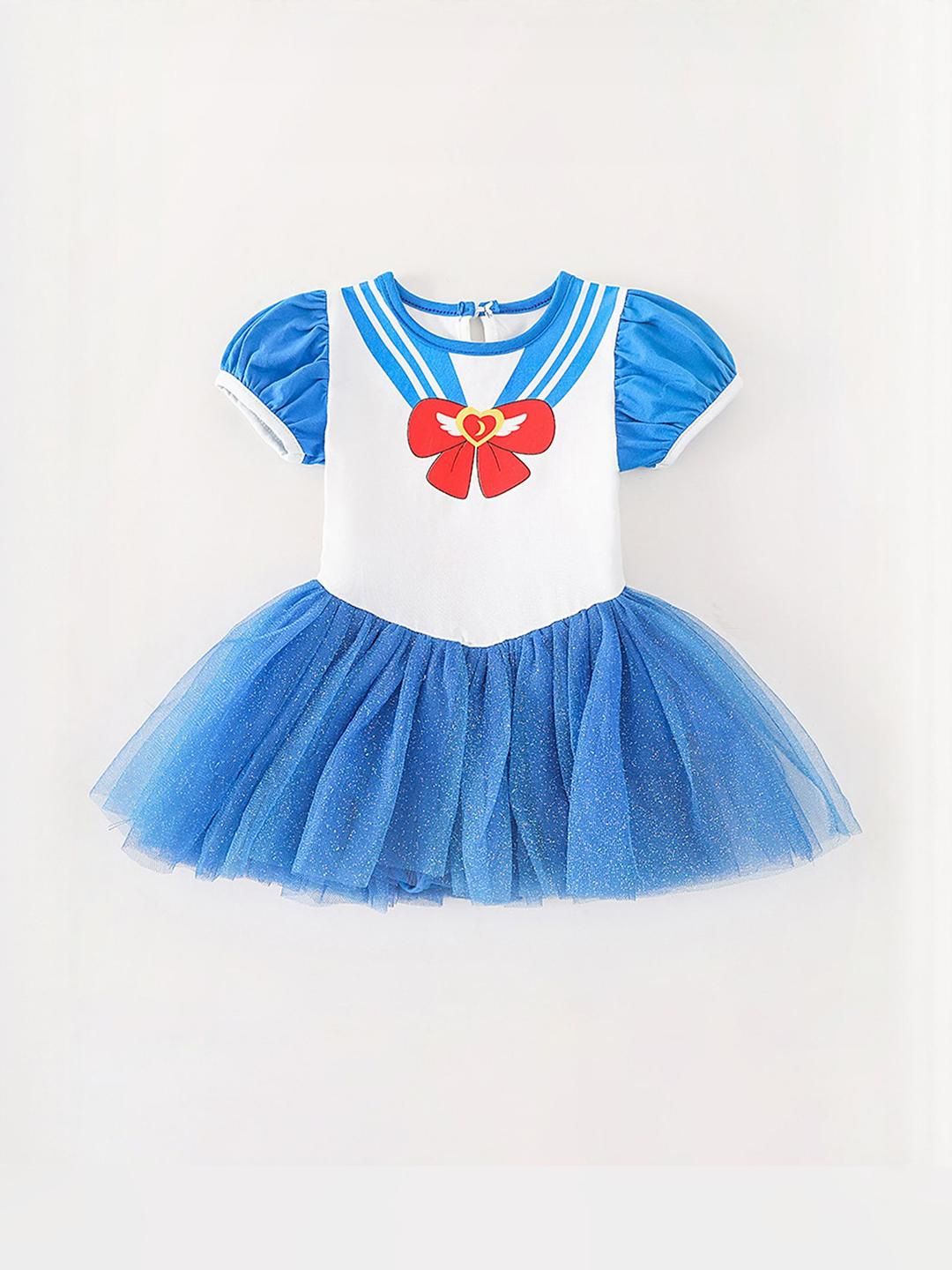 LULU & SKY Girls Colourblocked Flared Sleeve Fit & Flare Dress-picture-34