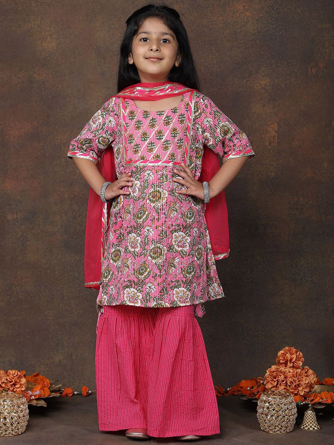 Sangria Girls Printed Pure Cotton Kurta Sharara With Dupatta-picture-18