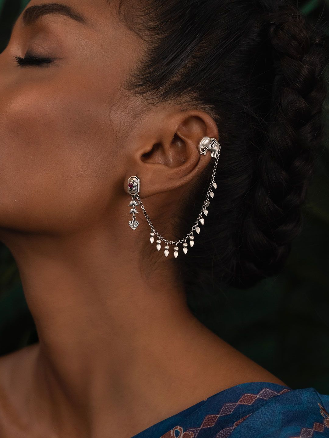 SHAYA 925 Sterling Silver Stone Studded The Matriarch Elephant Shaped Ear Cuff Earrings-picture-31