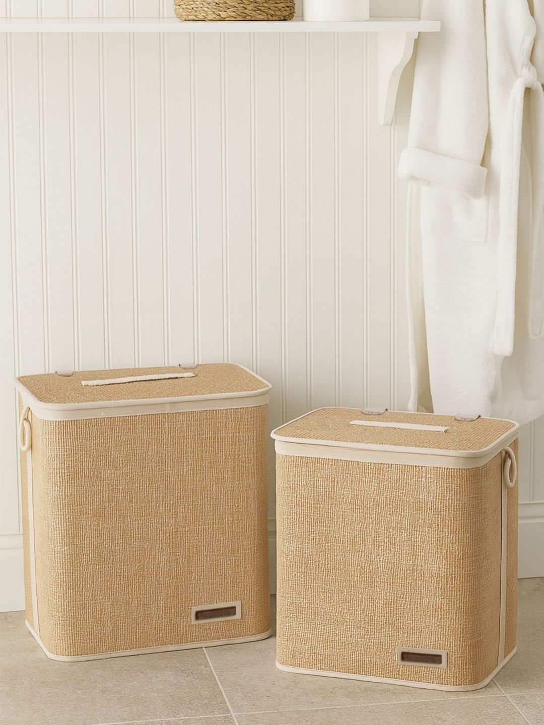 OBSESSIONS 2-Pcs Beige & White Foldable Laundry Storage Basket-picture-37