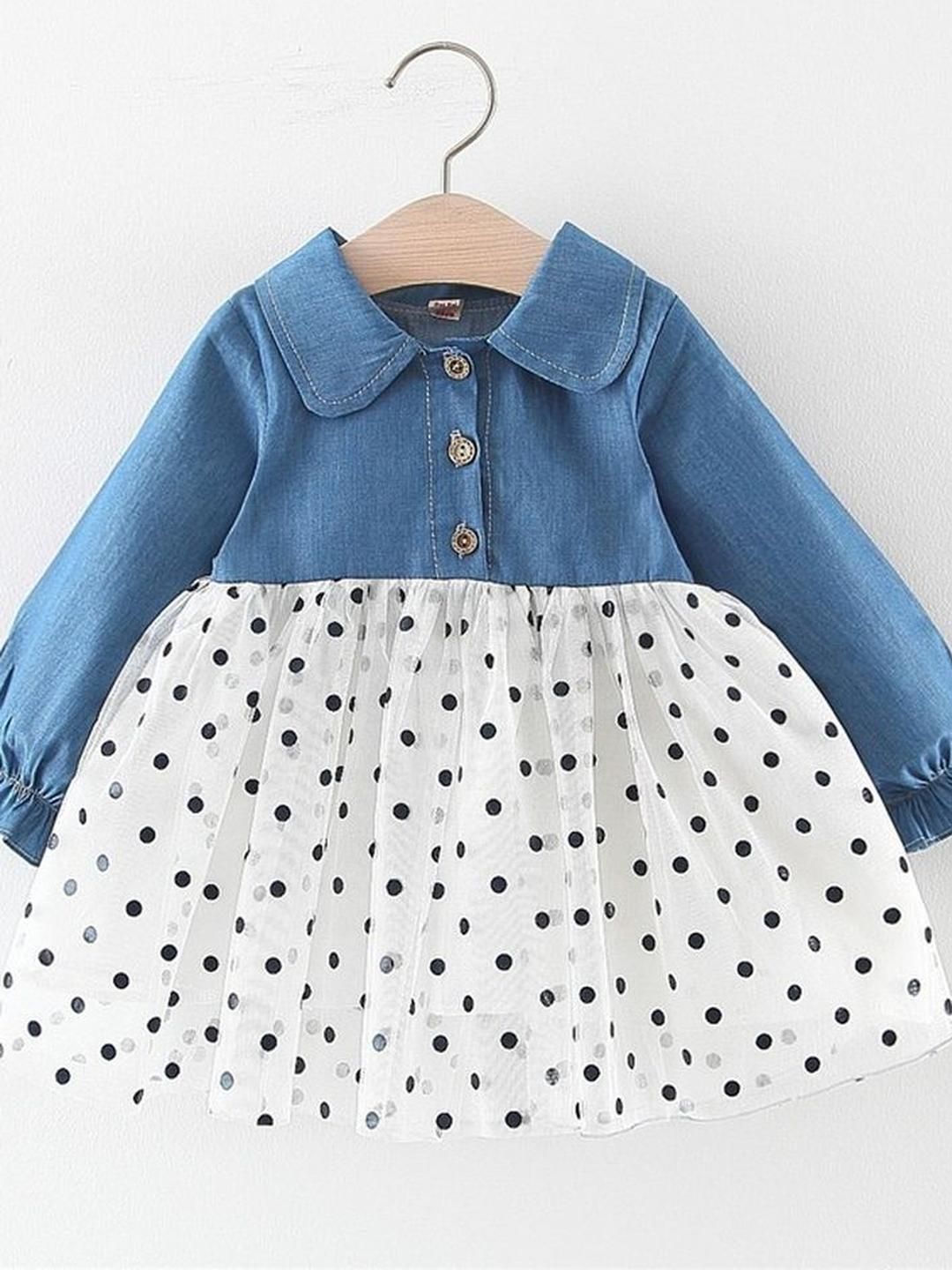 LULU & SKY Girls Polka Dot Printed Shirt Collar Fit & Flare Dress-picture-36