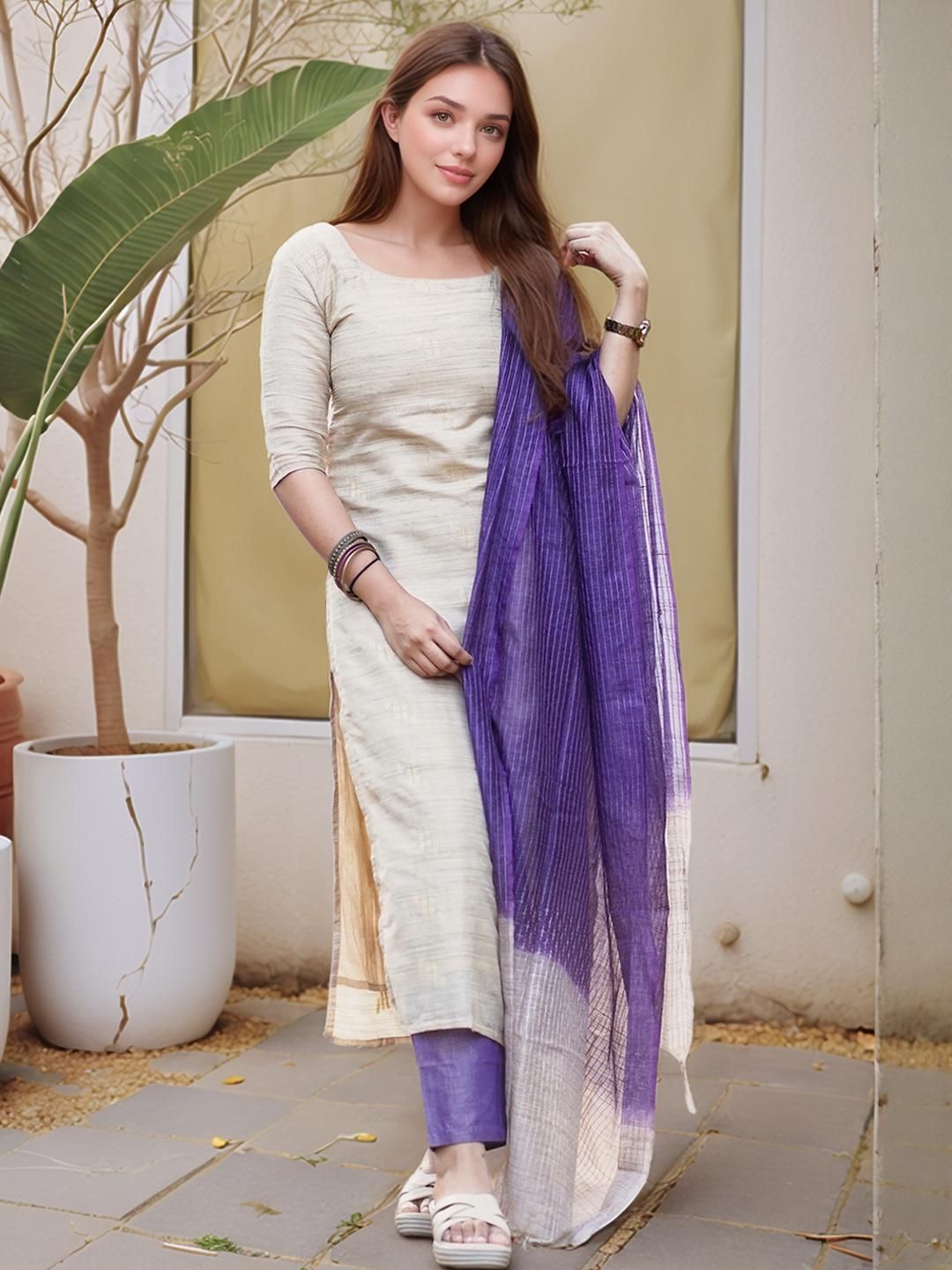 Aaghnya Women Silk Blend Solid Kurta Sets