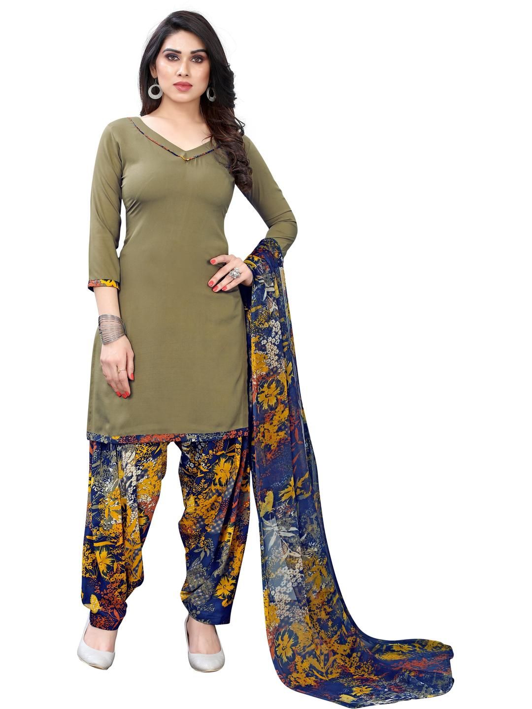 Unstitched Printed Cotton Blend Kurta & Patiyala Dress Material with Dupatta-image-41