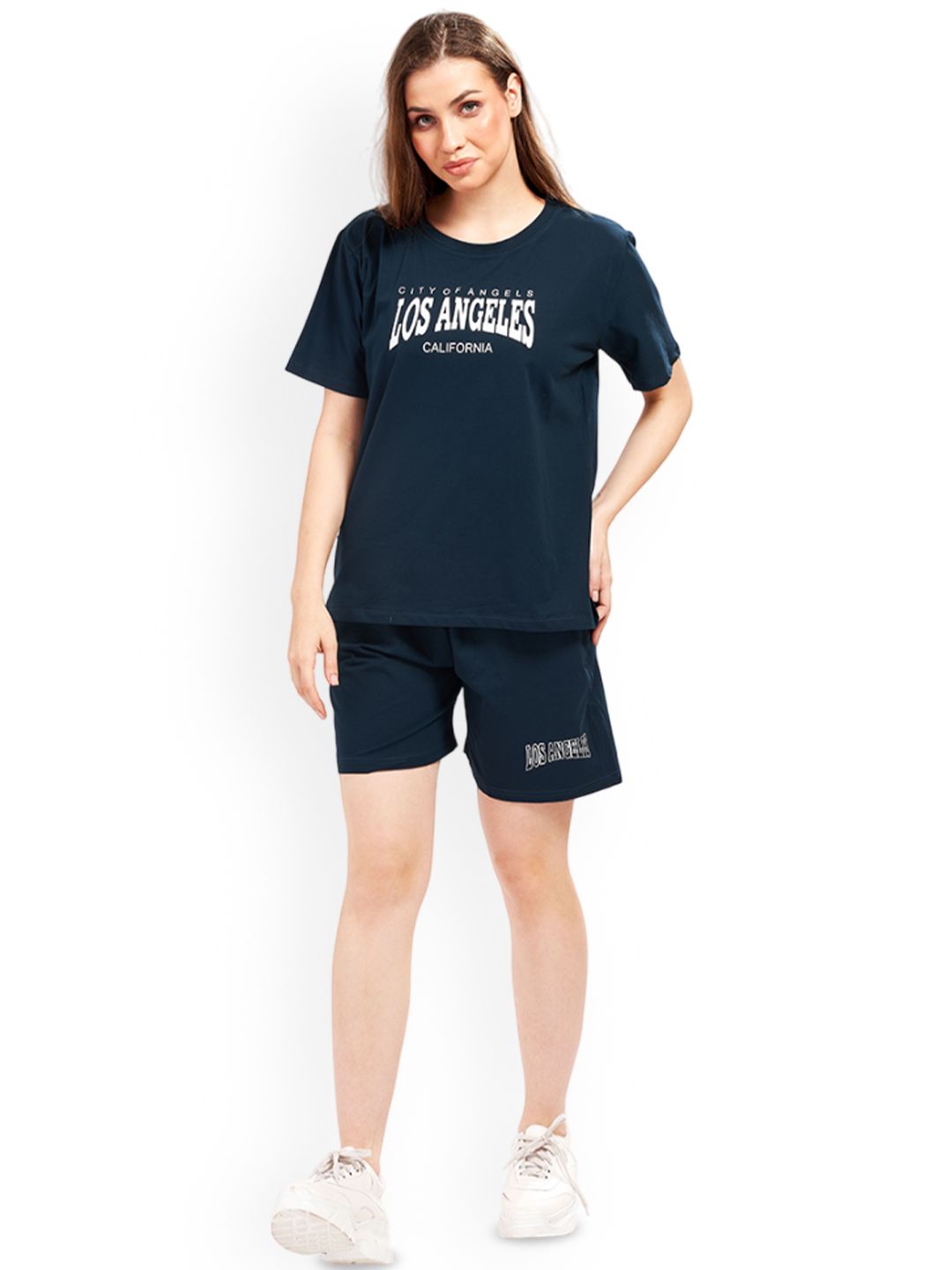 WEET Women Typography Printed Pure Cotton T-shirt & Shorts Night Suits