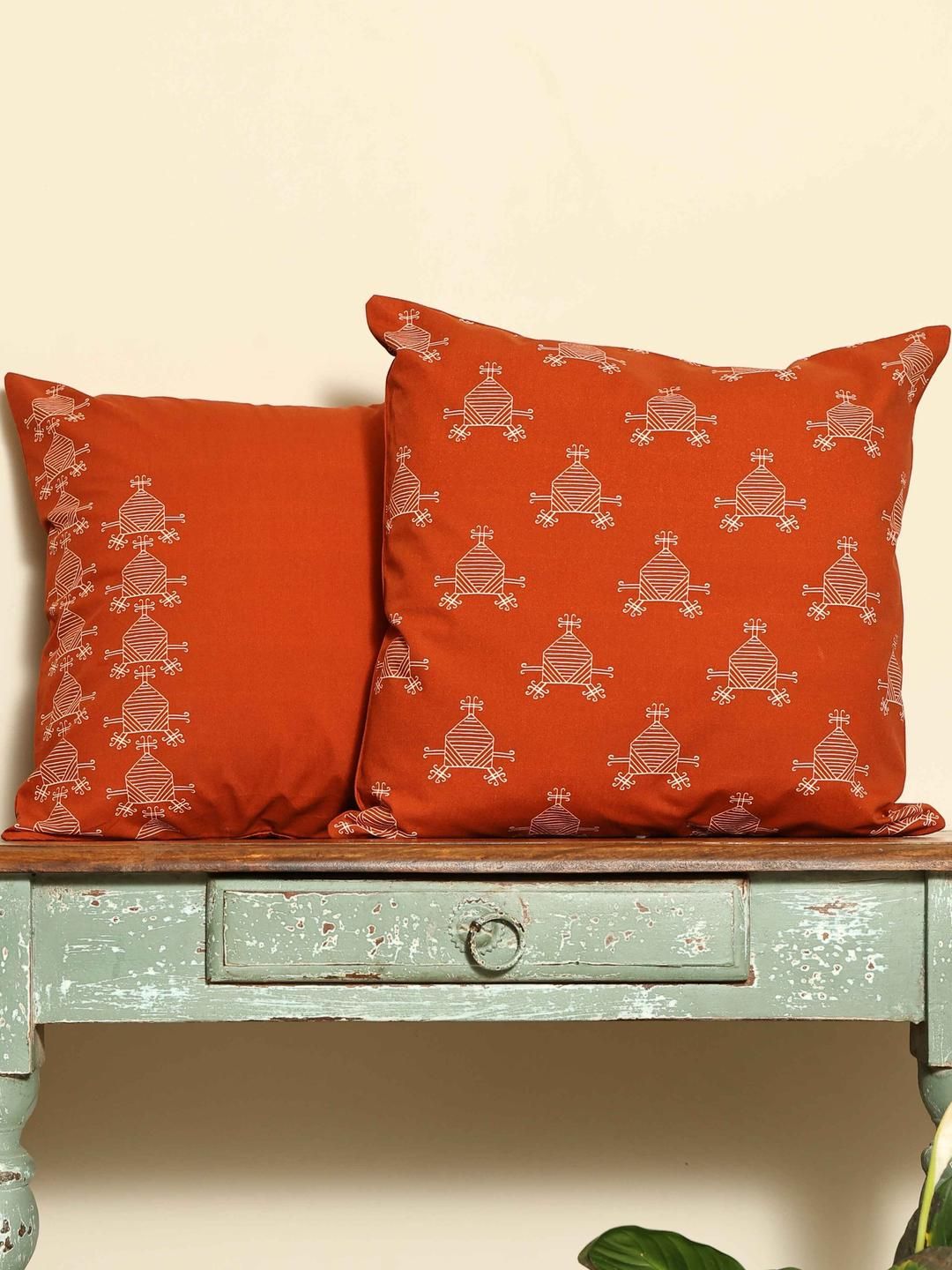 Crown of Poppies Rust Set of 2 Square Cushion Covers-image-33