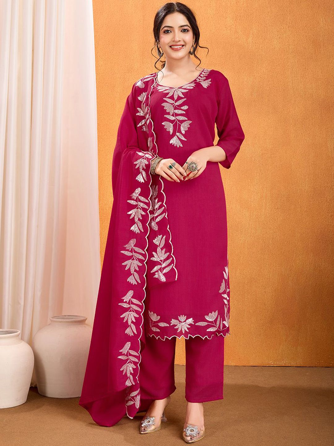 Divyadham Textiles Women Ethnic Motifs Embroidered Kurta with Trousers & Dupatta