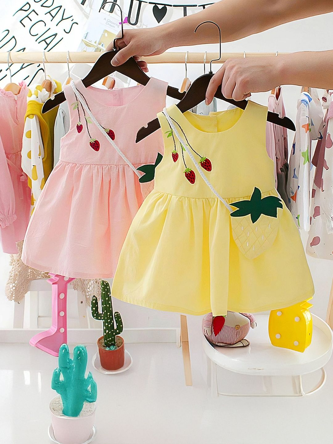 BR WORLD COLLECTION Girls Pack Of 2 Floral Embroidered Pure Cotton Fit & Flare Midi Dress