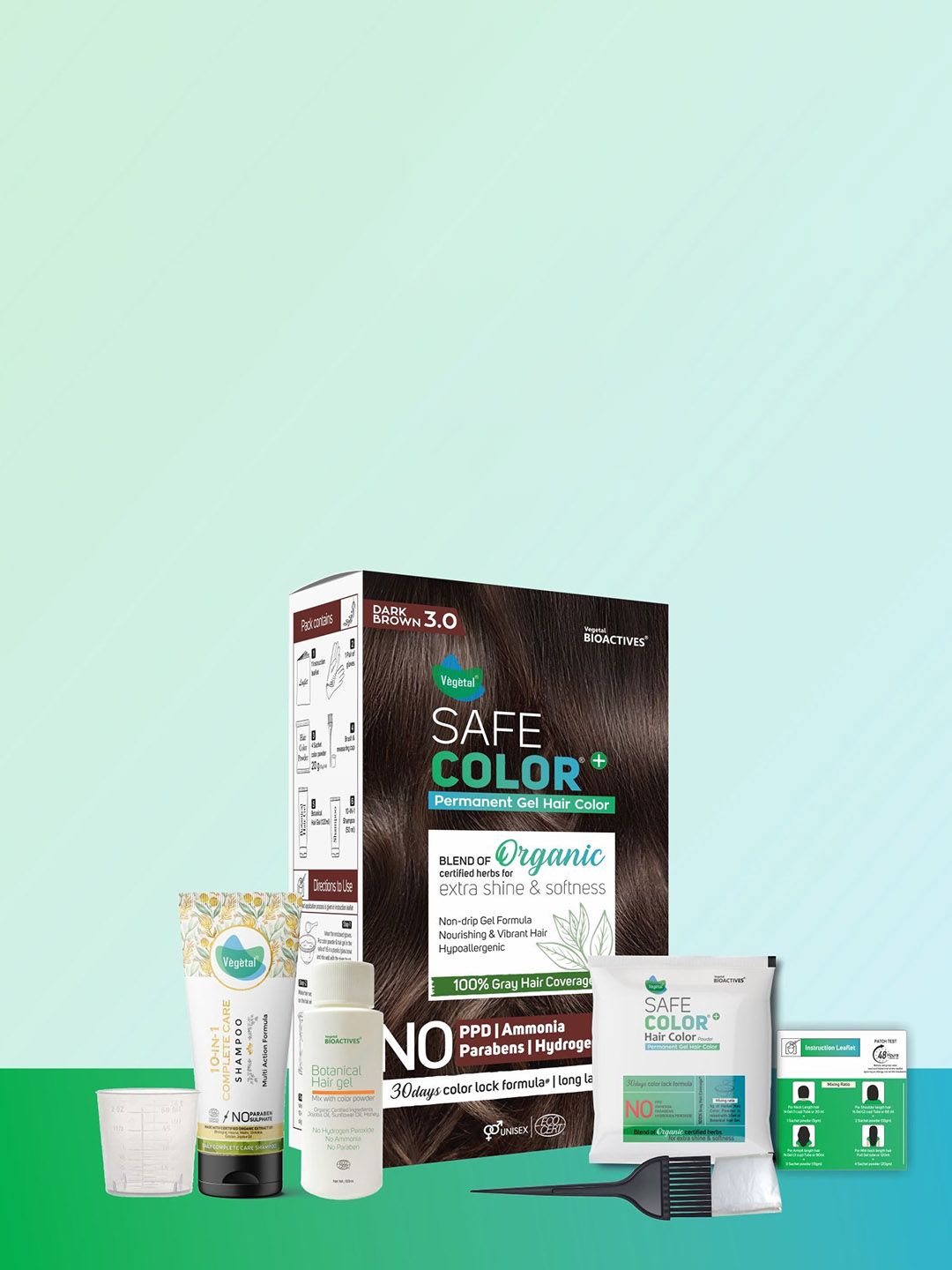 Vegetal Organic Permanent Gel Hair Colour- 70 ml- Dark Brown 3.0-image-30