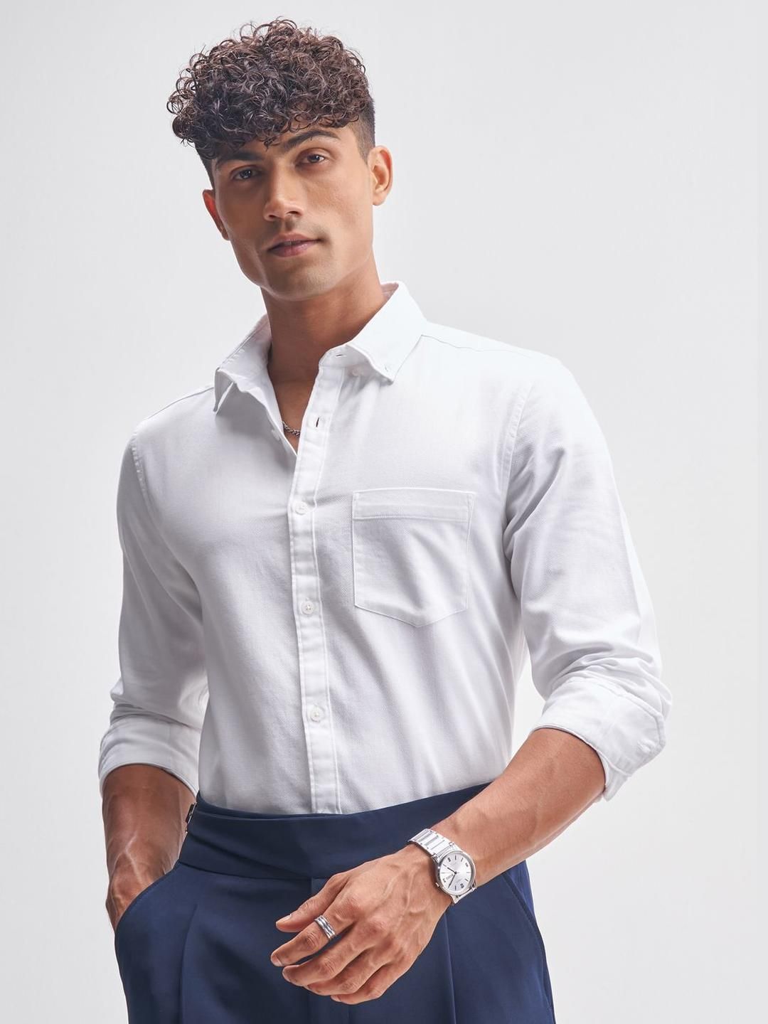 HIGHLANDER Button-Down Collar Cotton Casual Shirt-image-1