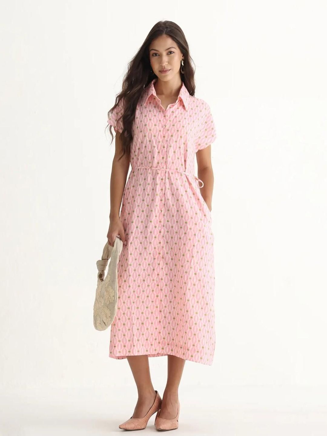 RAREISM Women Pink A-Line Fit Fit Extended Sleeve Collared Dress-picture-43