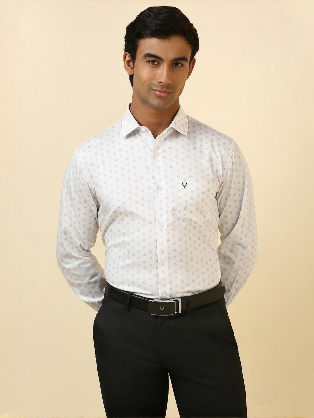 Allen Solly Micro Ditsy Printed Spread Collar Slim Fit Formal Pure Cotton Shirt-picture-25