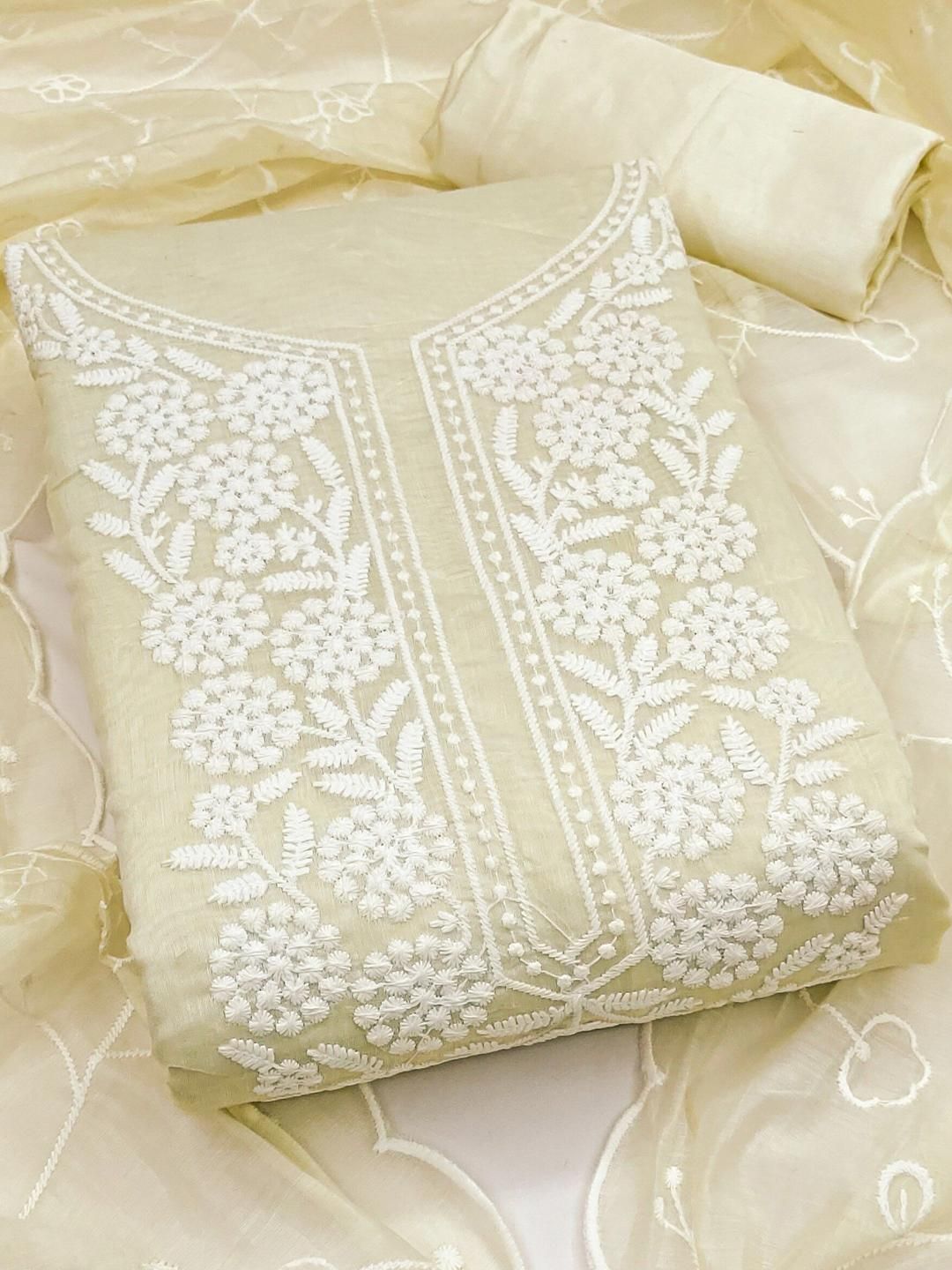 Maroosh Floral Emboidered Thread Work Unstitched Dress Material