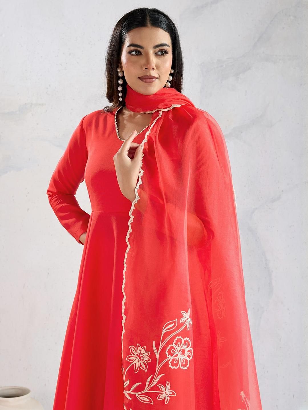 Inddus A Line Kurta With Trousers & Dupatta