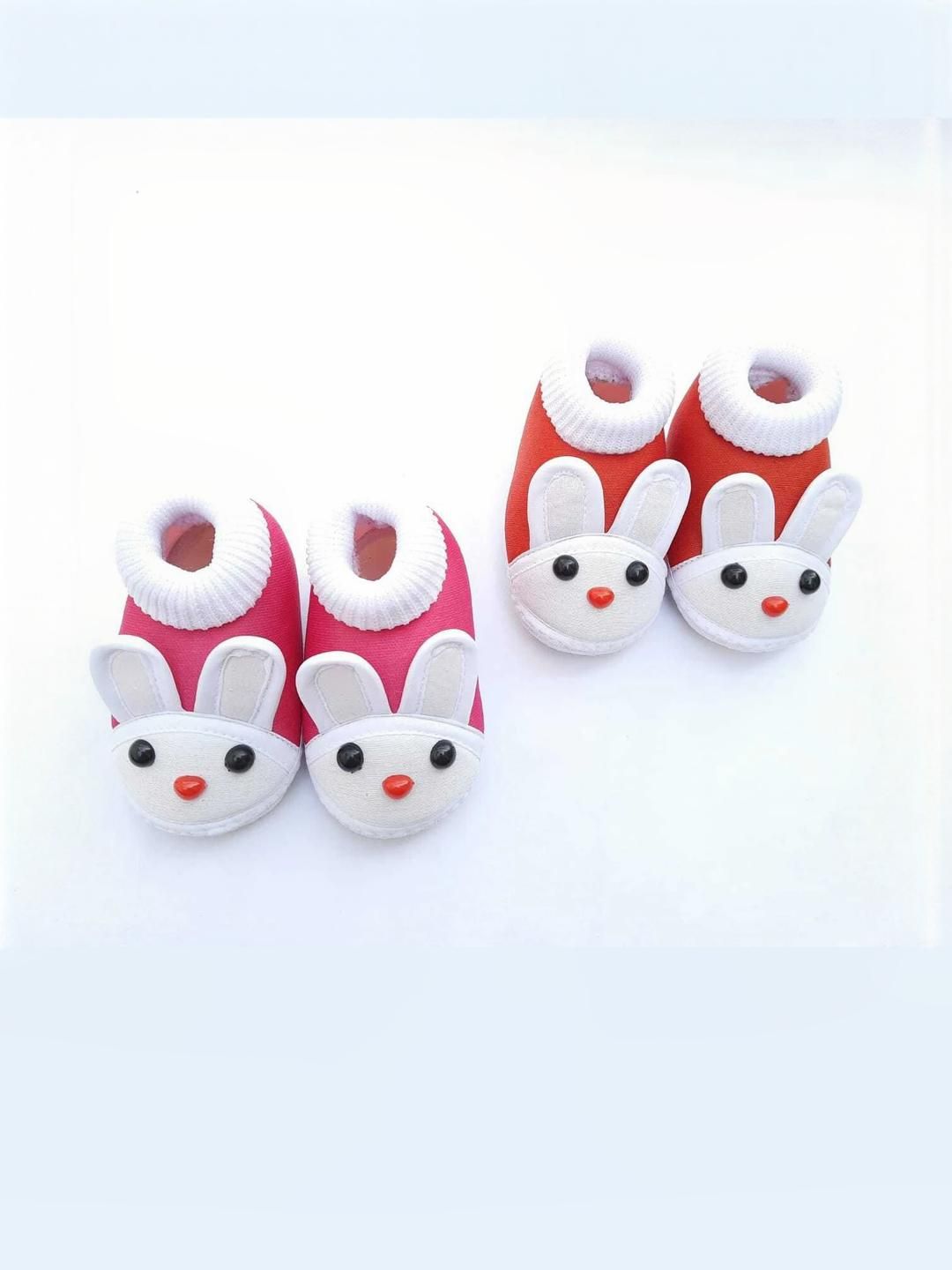 LMN CHILD CAREPair of 2 Pink & Red Kids Cotton Booties-image-2