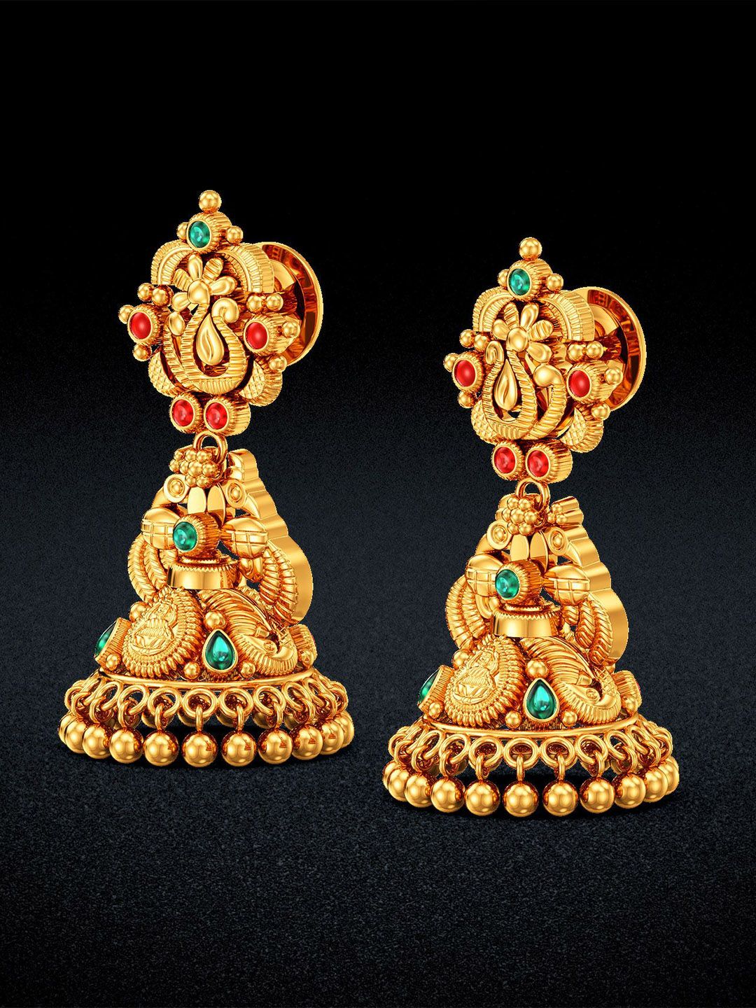 Joyalukkas Opulent Lakshmi & Leaf Gold Jhumkas- 9.41 gms-image-46