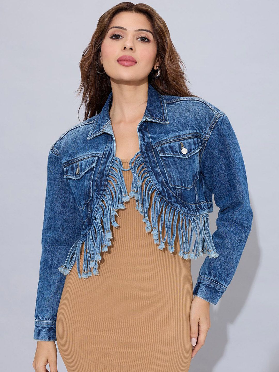 STORMY JEANS Women Washed Lightweight Crop Denim Jacket with Patchwork-image-44