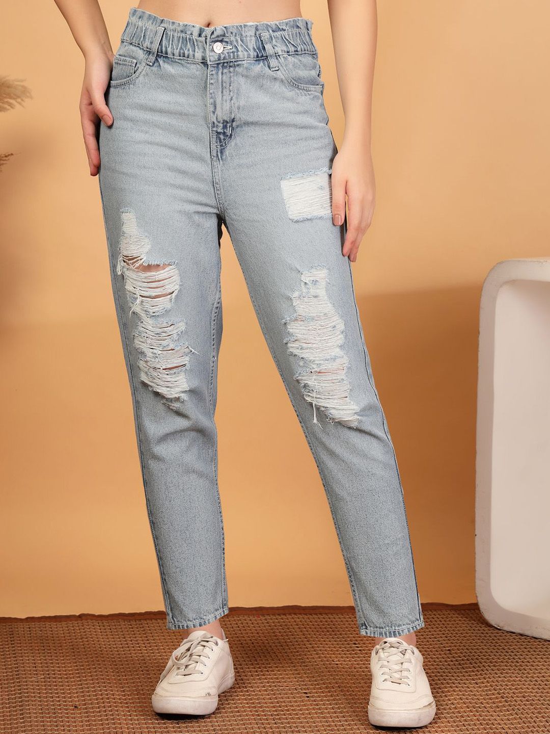 COSMIC Women Slim Fit High-Rise Highly Distressed Light Fade Stretchable Jeans-image-23