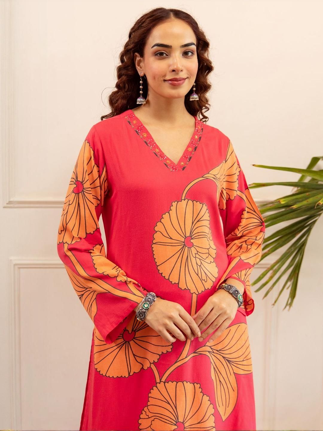 Indo Era Women Floral Printed A-Line Kurta with Palazzos