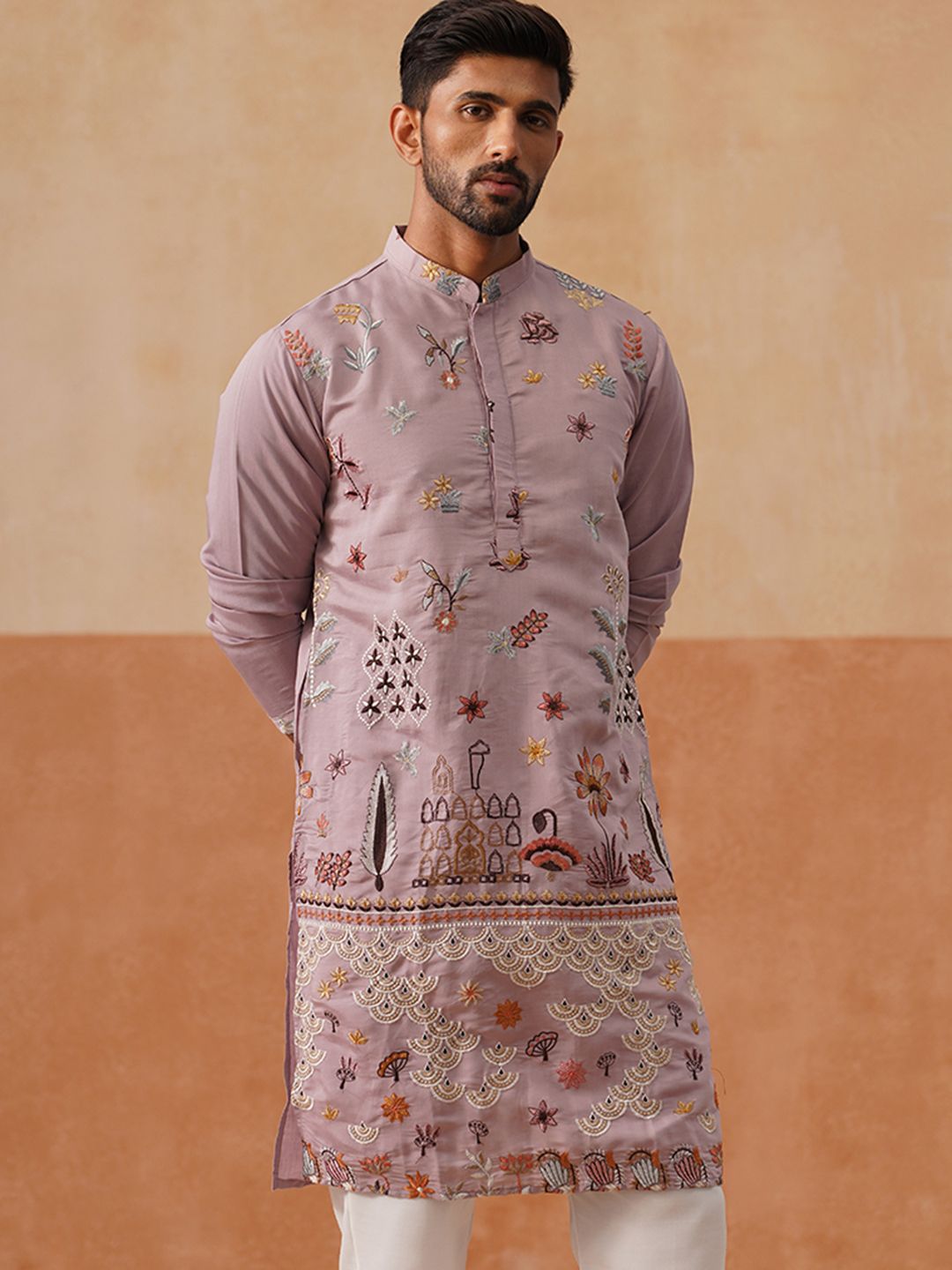 Jompers Men Floral Embroidered Chikankari Kurta-picture-2