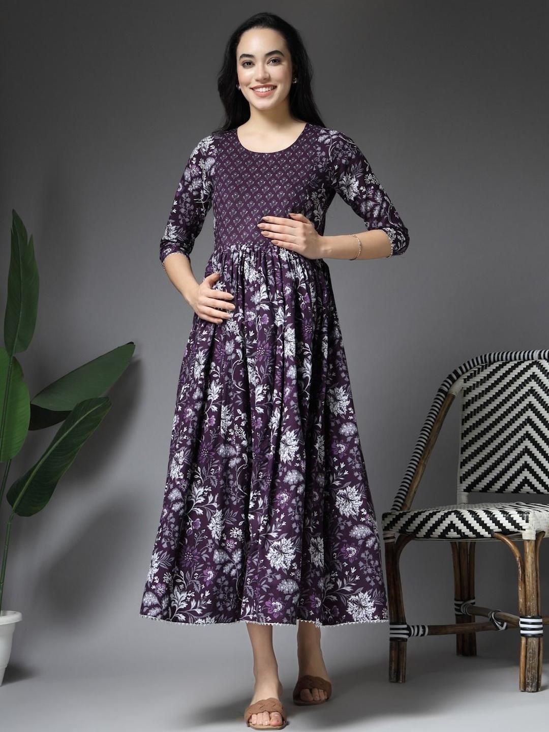 Pristyle Ethnic Motifs Printed Maternity Fit & Flare Midi Dress-picture-22