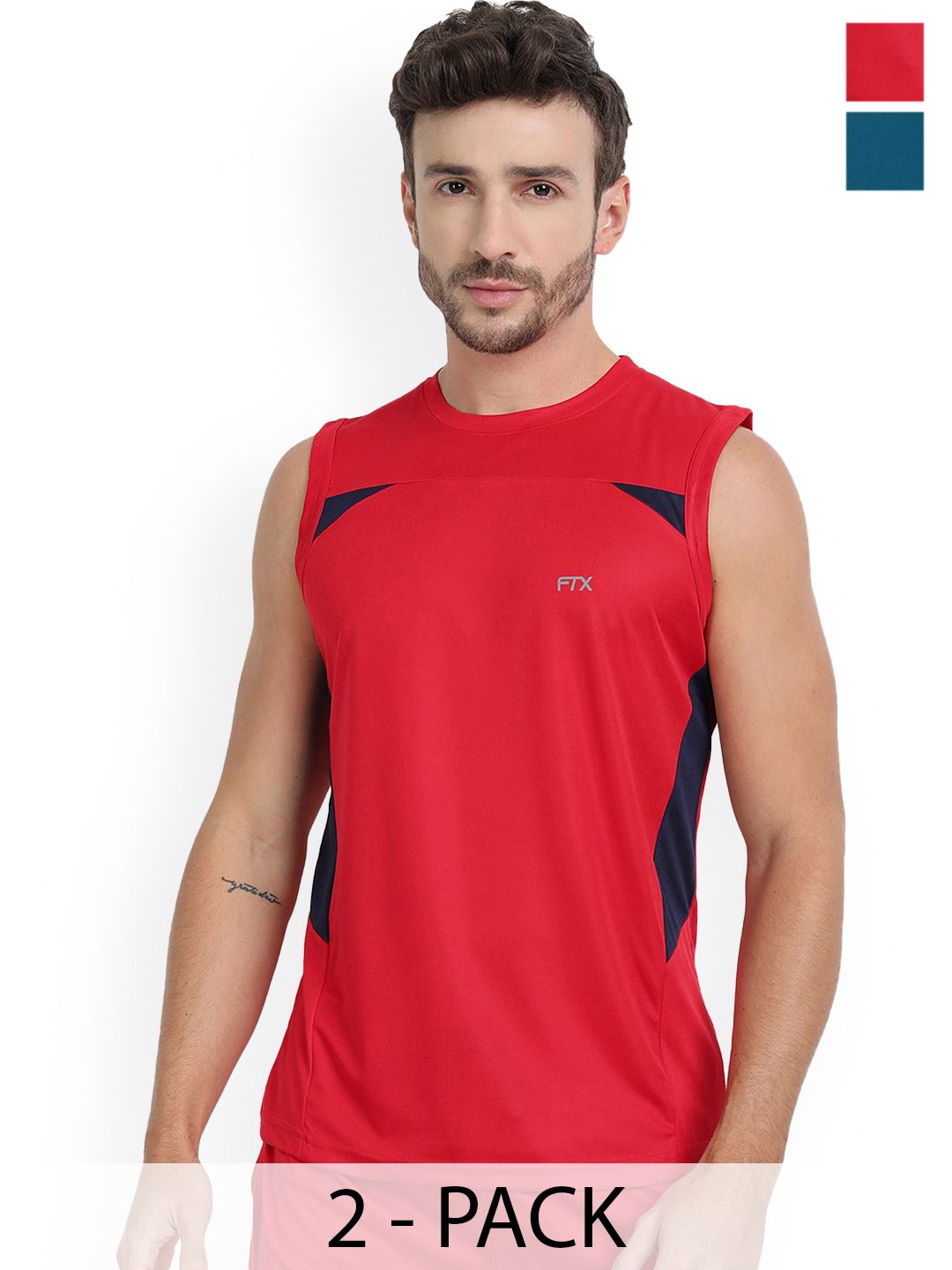 FTX Pack Of 2 Colourblocked Sleeveless Breathable Gym Vests 709-3_709-15-S-picture-38