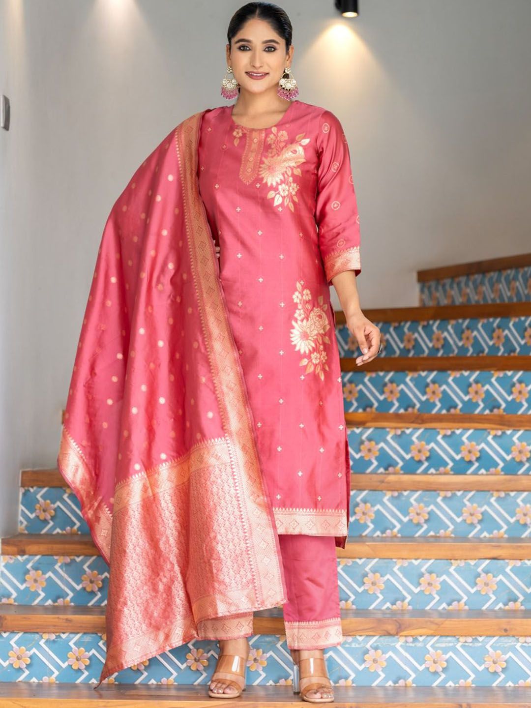 Twika Women Woven Design Kurta with Trousers & Dupatta