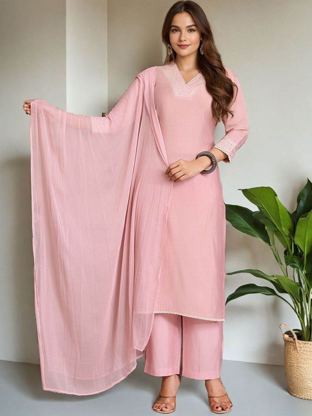 SZN Women Ethnic Motifs Embroidered Regular Kurta with Trousers &  Dupatta