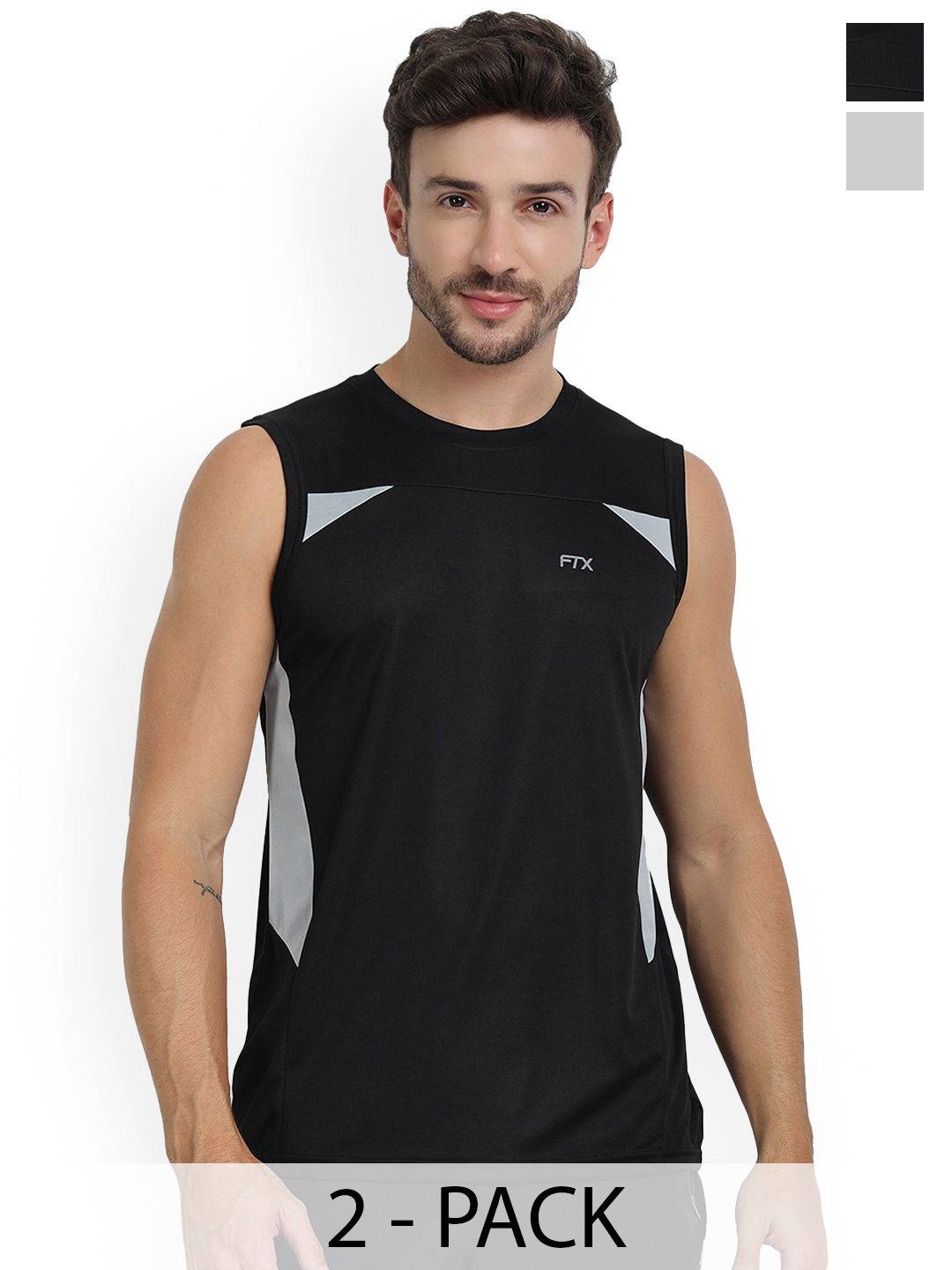 FTX Pack Of 2 Colourblocked Sleeveless Breathable Gym Vests 709-1_709-2-S-picture-19