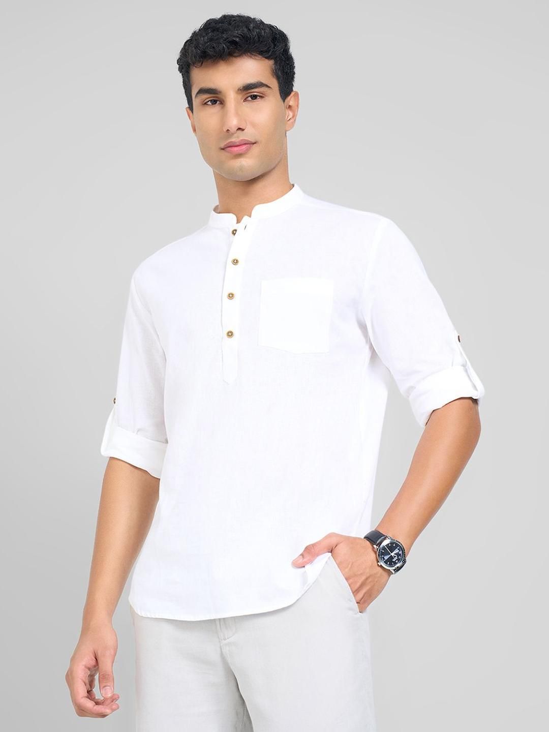 indus route by Pantaloons Mandarin Collar Pure Cotton Short Kurta-image-40