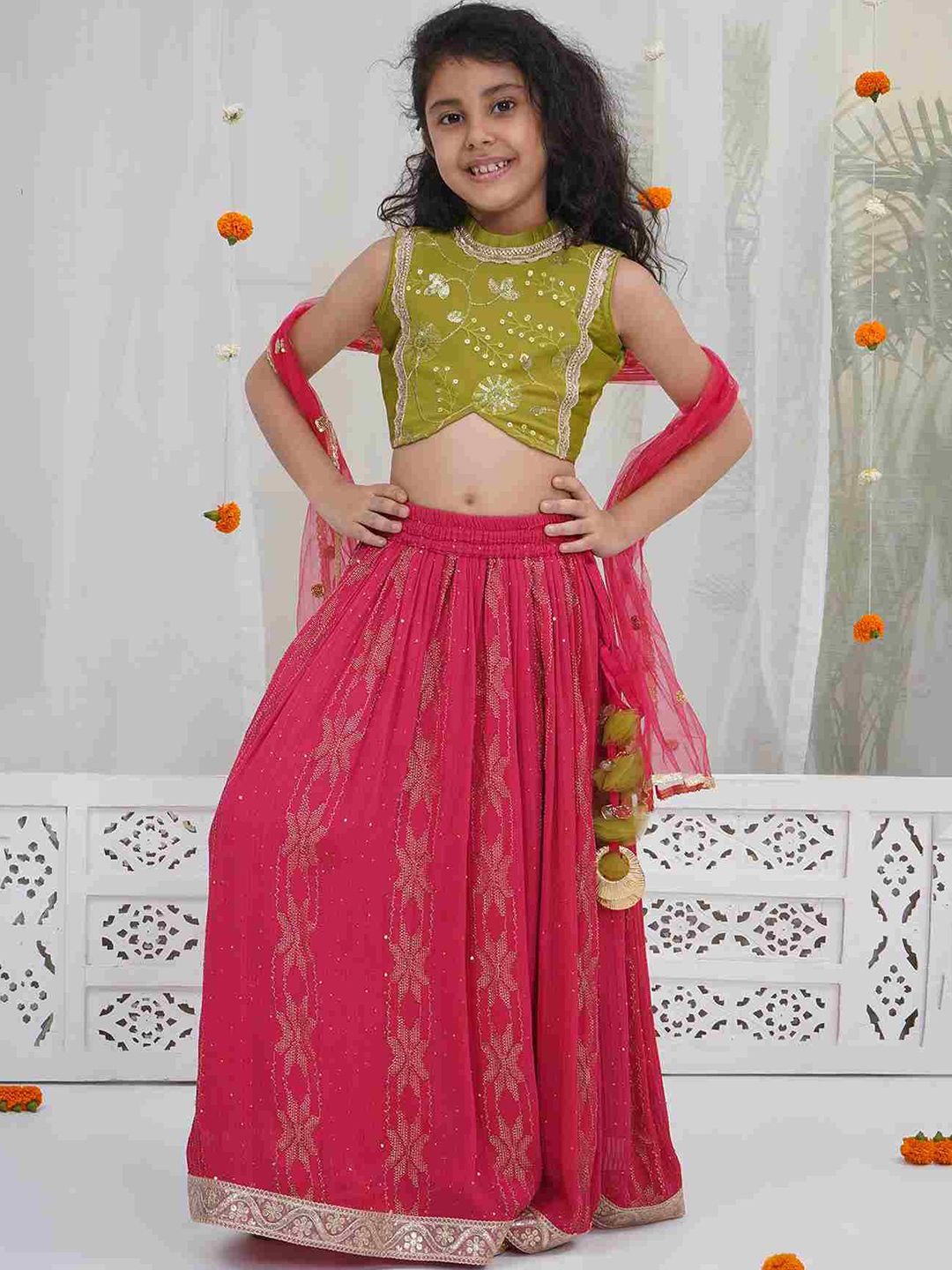 Little Bansi Girls Embroidered Ready to Wear Lehenga & Blouse With Dupatta-picture-20
