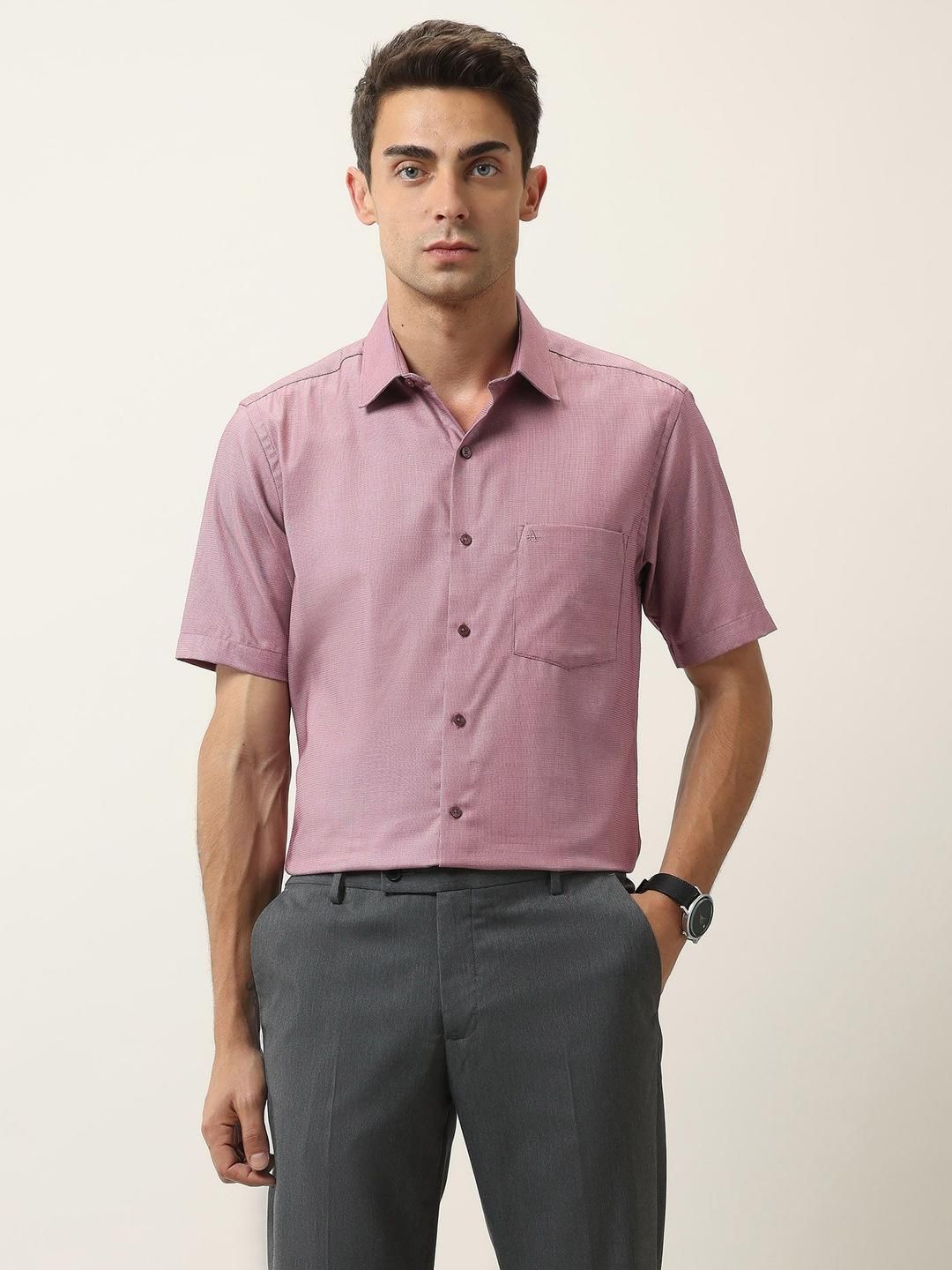 Arrow Ceremonial Textured Spread Collar Chest Pocket Cotton Formal Shirt-picture-29