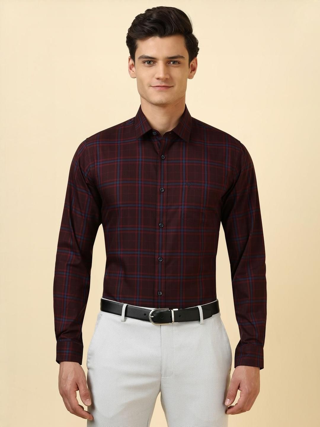 Allen Solly Tartan Checks Spread Collar Slim Fit Formal Pure Cotton Shirt-picture-34