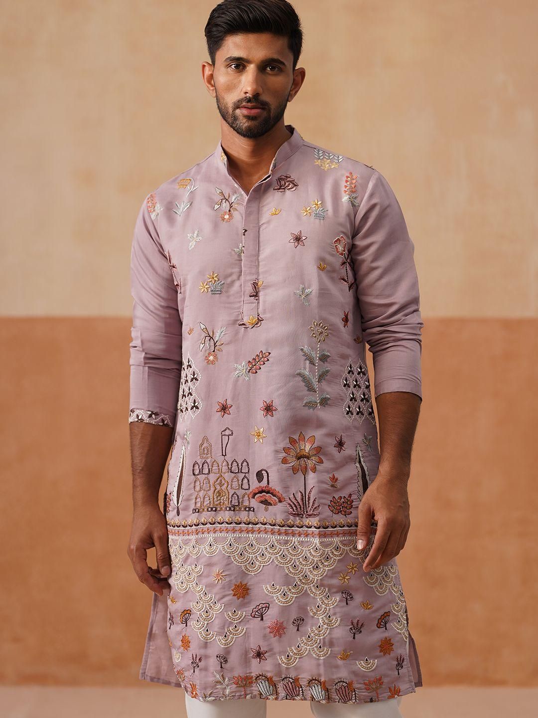 Jompers Men Floral Embroidered Regular Chikankari Kurta with Pyjamas-picture-39