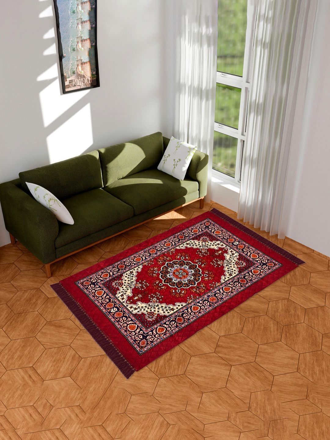 RUBOXA Maroon Ethnic Motifs Printed Anti-Skid Velvet Carpet-picture-17