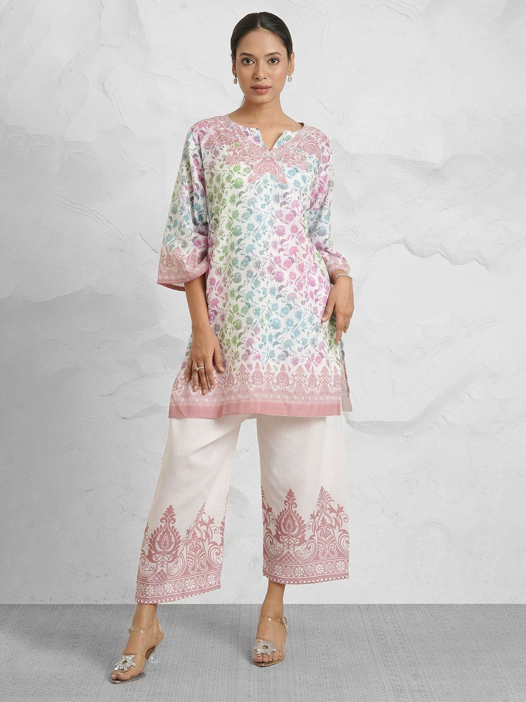 HOUSE OF KARI Printed Round Neck Tunic With Palazzo Co-Ords-picture-31