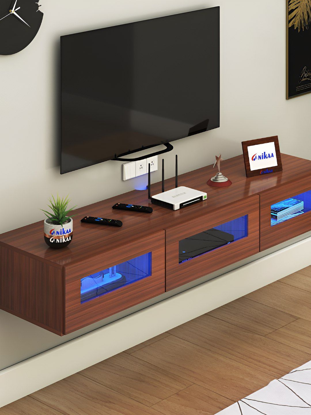 ANIKAA Rayza Brown Wall Mount Modern TV Unit-1.20 m